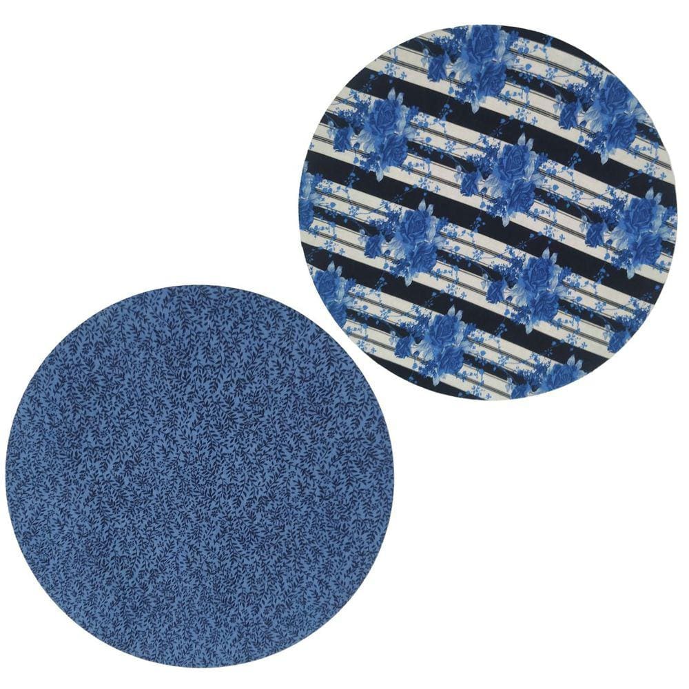 Kit 2 Capa dupla face Sousplat com base mdf floral azul 35cm