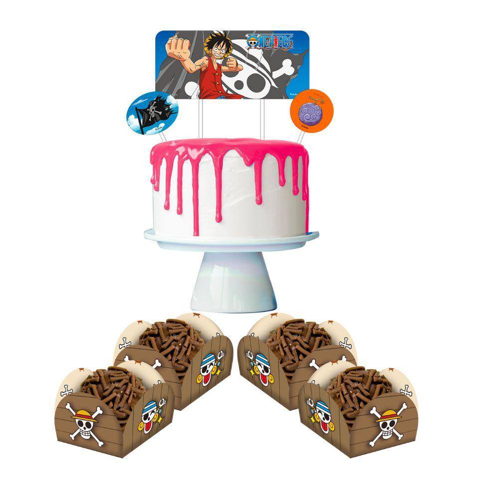 Kit Topo de Bolo e Porta Forminha Festa One Piece