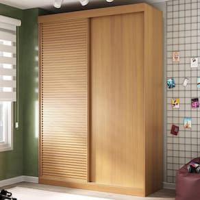 Guarda Roupa Infantil 2 Portas 1 Porta Ripada Samambaia Teen CabeCasa MadeiraMadeira Carvalho