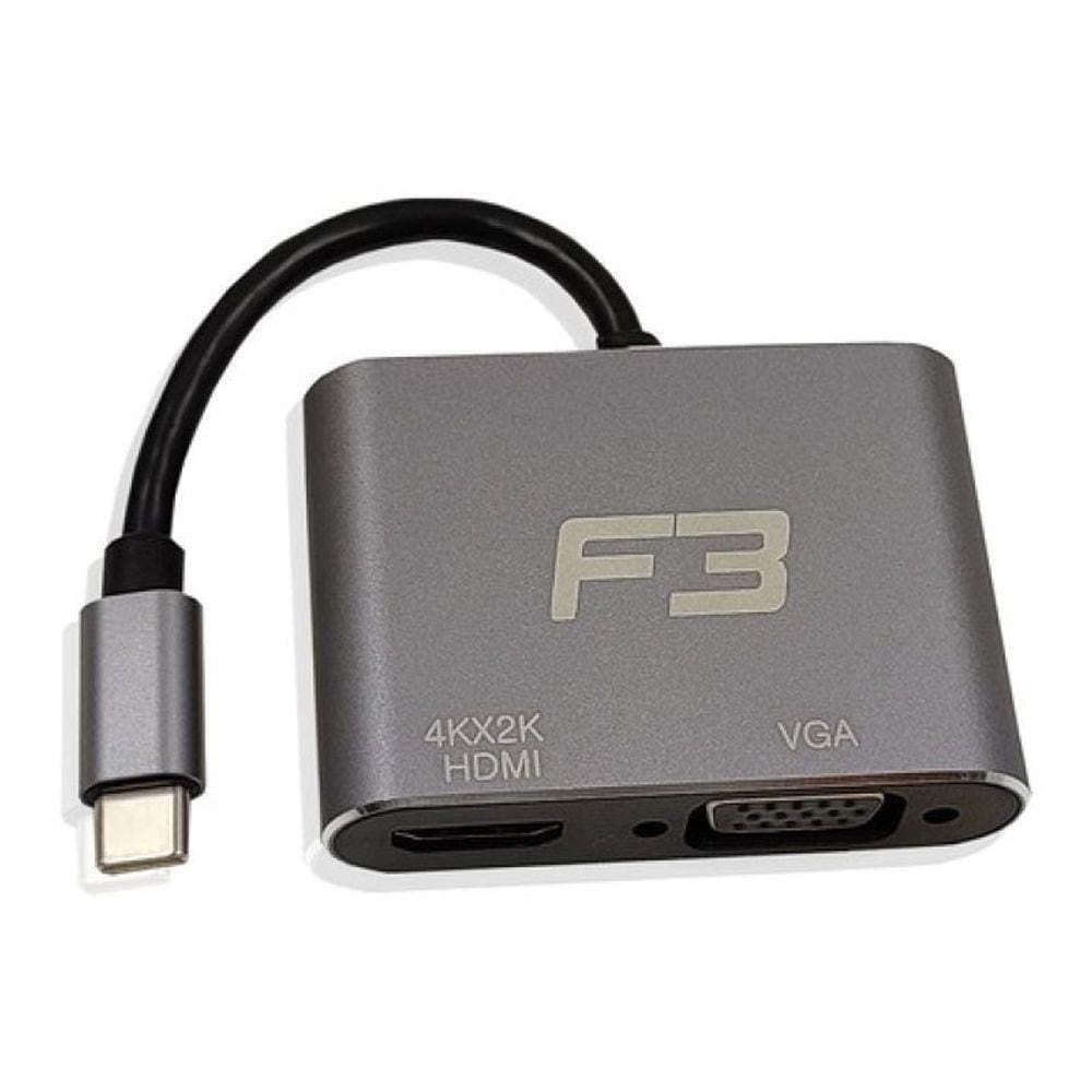 Cabo Adaptador 2 Em 1 Usb C 3 1 Type C Para Hdmi 4k E Vga Jc