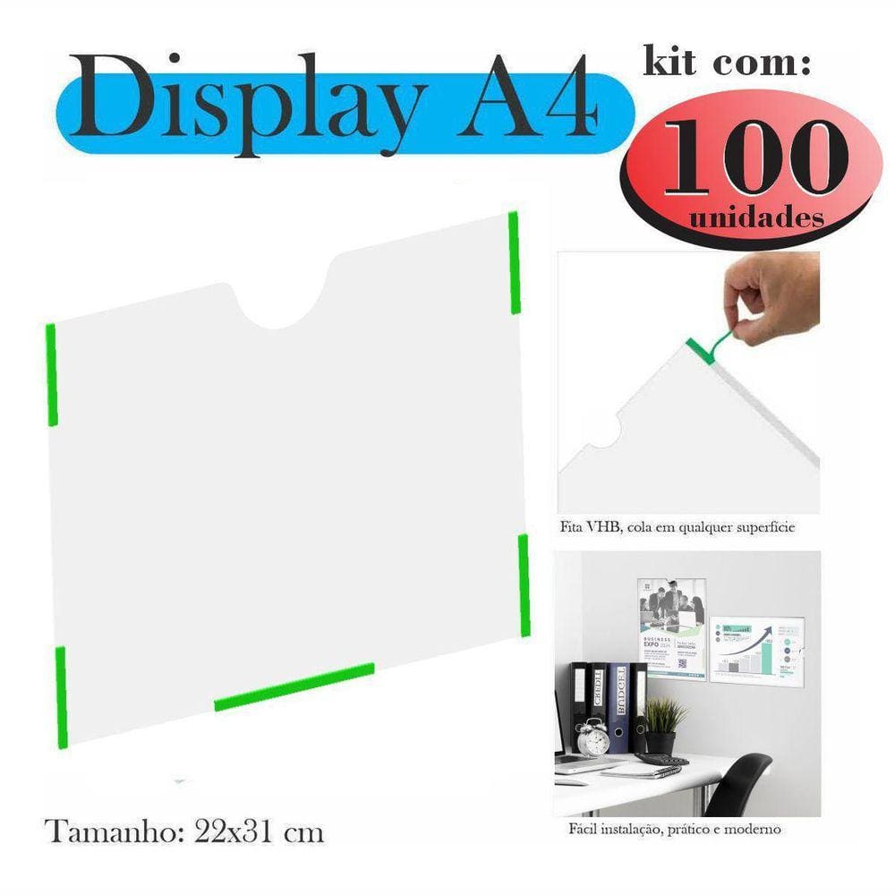 100 Display A4 Expositor Folha Quadro Horizontal Paisagem Pe