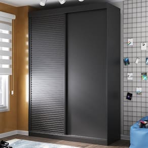 Guarda Roupa Infantil 2 Portas 1 Porta Ripada Samambaia Teen CabeCasa MadeiraMadeira Preto