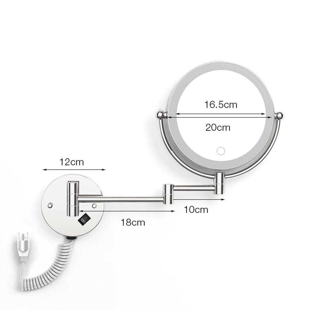 Espelho de Maquiagem com LED e Aumento 5X Parede - Dimmer Touch - Dupla Face - Banheiro¦(Prata)