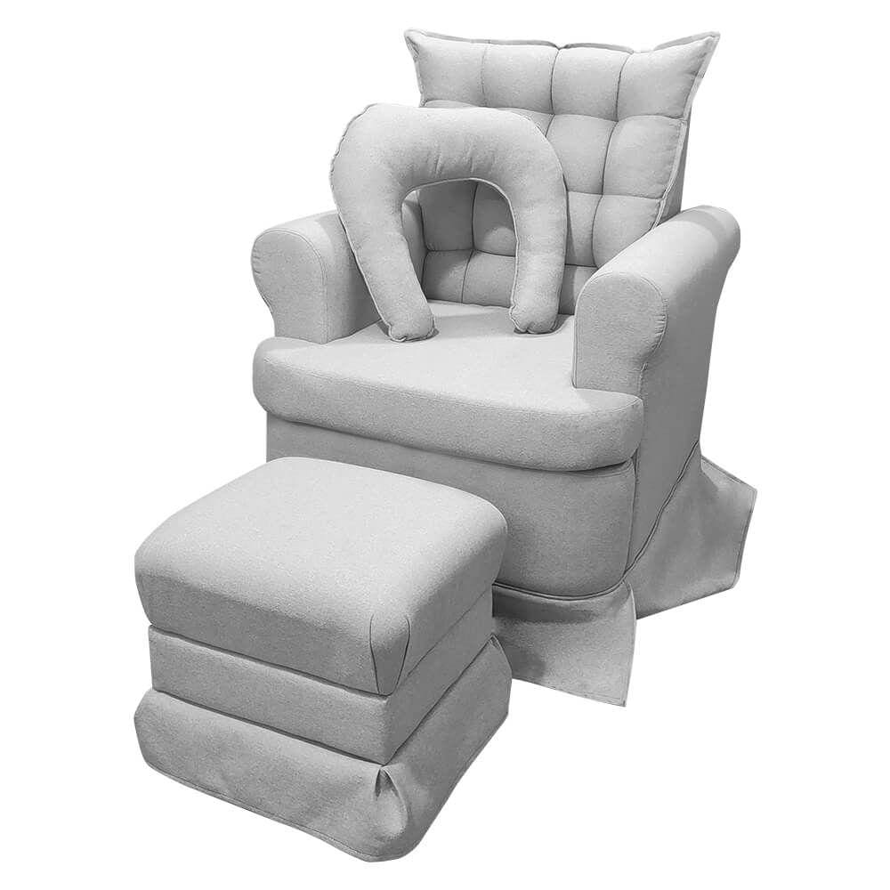 Poltrona da Mamãe com Balanço e Puff para Quarto de Bebê Linho Cinza SOFA STORE