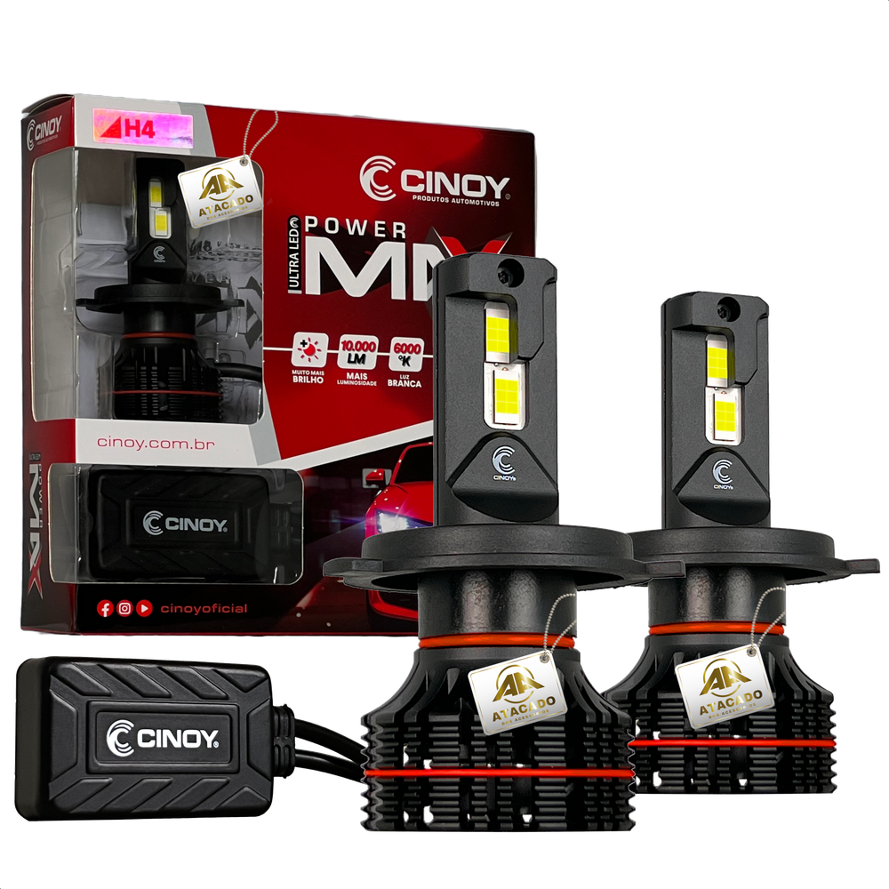 Kit Par Lâmpada Super Ultra Led Power Max Farol 10000 lumens 12v 24v H4