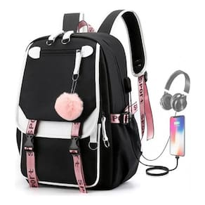 Mochila de moda juvenil estilo coreano Kawaii com porta USB