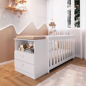 Conjunto para Quarto de Bebê com Cômoda 2 Gavetas e Berço com Colchão Aconchego Completa Móveis Branco