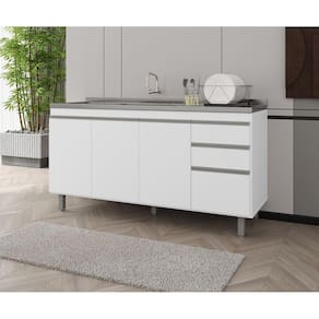 Balcão Gabinete de Pia Premium 160cm Branco S/ Tampo - Nathan