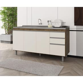Balcão Gabinete de Pia Premium 160cm Chocolate/Off Wite S/ Tampo - Nathan