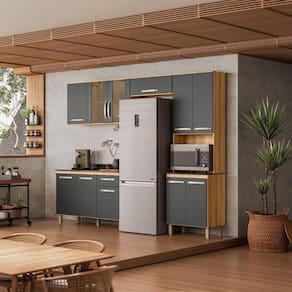Kit Cozinha Compacta com Balcão Fit freijo/cinza
