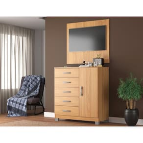 Cômoda Sapateira 1 Porta 5 Gavetas com Pés + Painel Tv até 43 Polegadas Cinnamomo