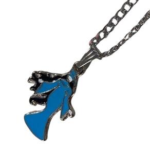 Colar Corrente Pingente Orixá Iemanja Umbanda Azul Niquelado