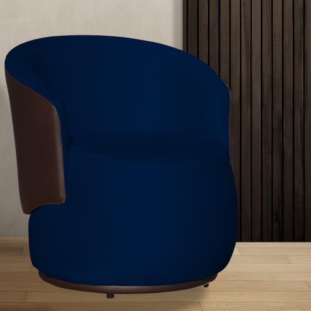 Poltrona Organica Beatriz Veludo Azul Marinho C/ Composê Corano Marrom - LM DECOR