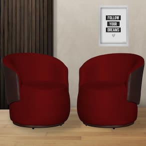 Kit 2 Poltronas Organica Beatriz Suede Vermelho C/ Composê Corano Marrom - LM DECOR