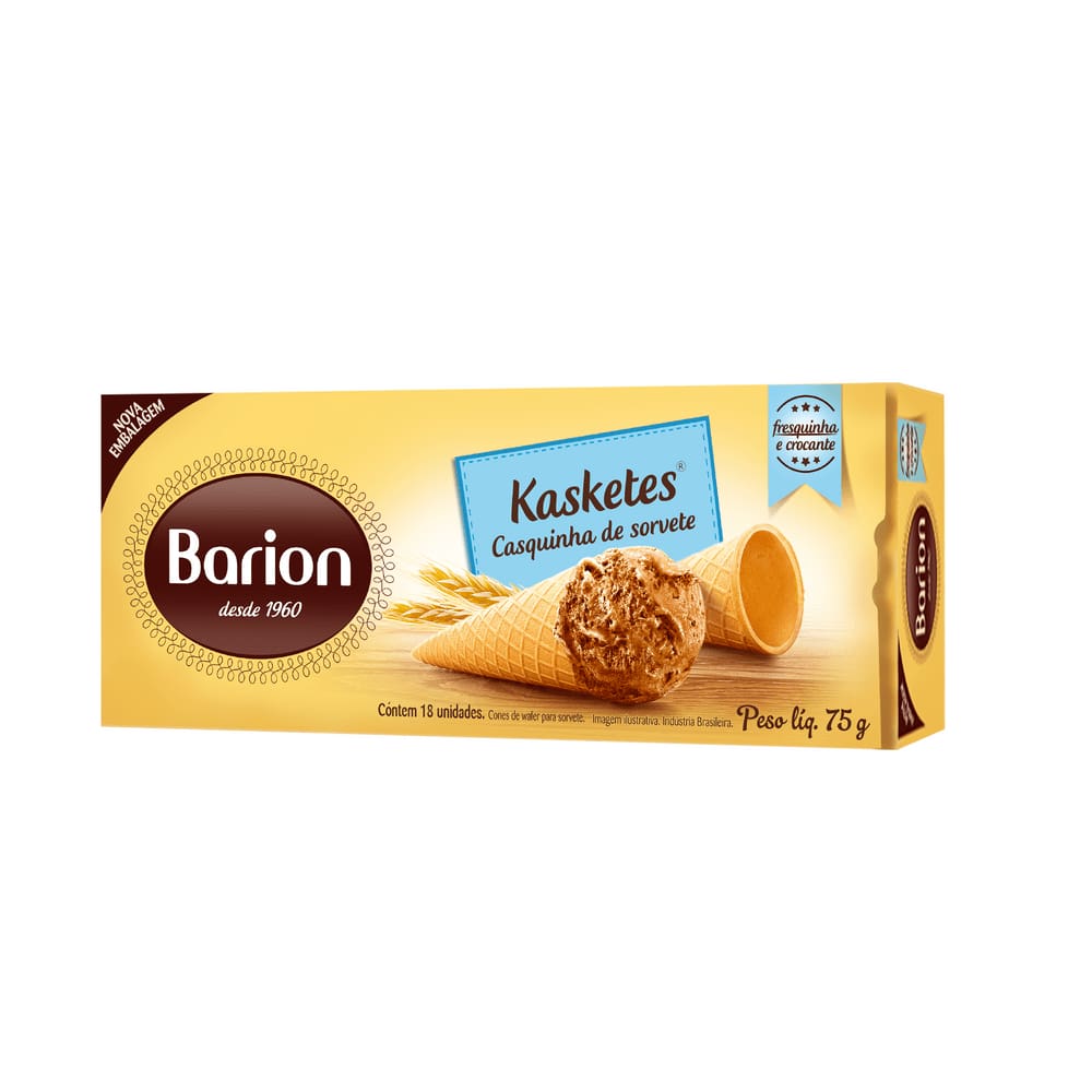 Casquinha de Sorvete Kasketes 75g Com 18 Unidades - Barion