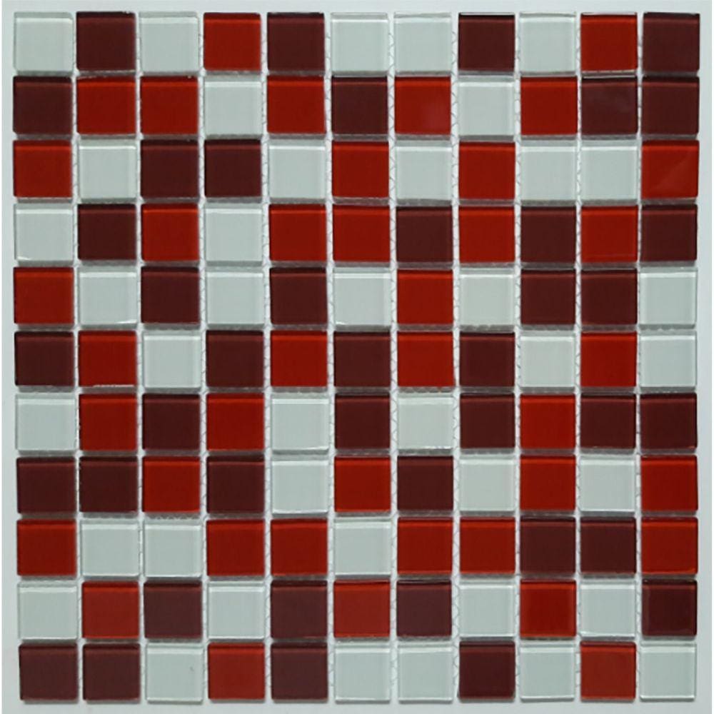 Pastilha de Vidro Cristal Mix Glass Mosaic 30cmx30cm Placas Vermelho