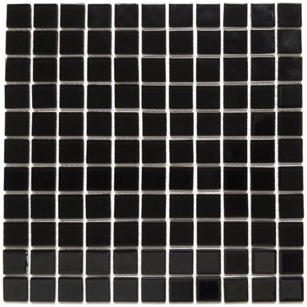 Pastilha de Vidro Quadrados de 2,5cm Cristal Glass Mosaic 30cmx30cm Placas Preto