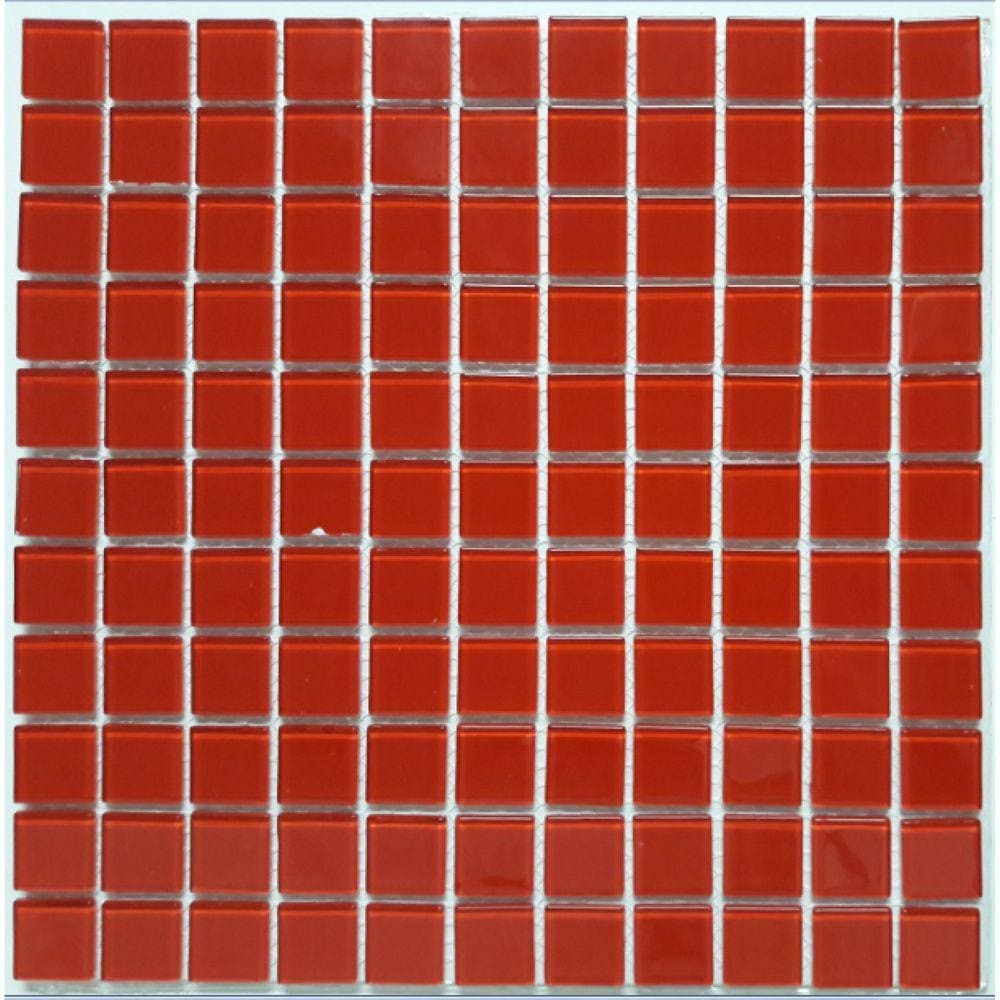 Pastilha de Vidro Quadrados de 2,5cm Cristal Glass Mosaic 30cmx30cm Placas Vermelho