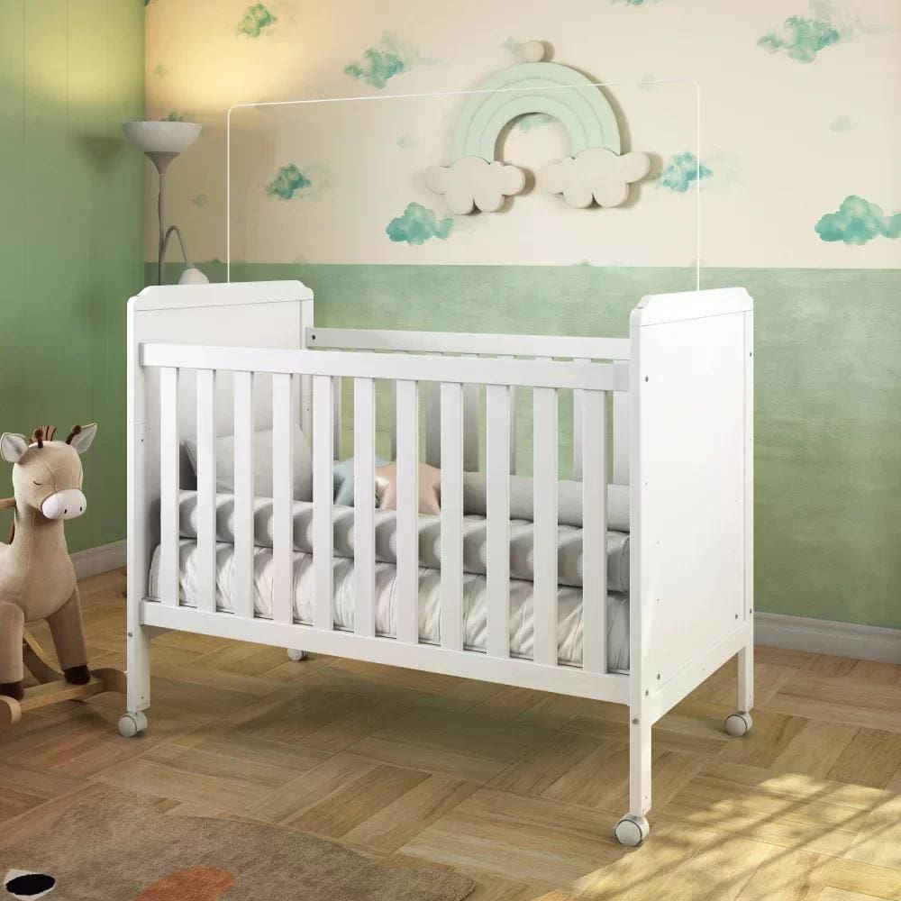 Berço Mini Cama 2 em 1 Americano em MDF Cloe Móveis Peroba Branco Brilho