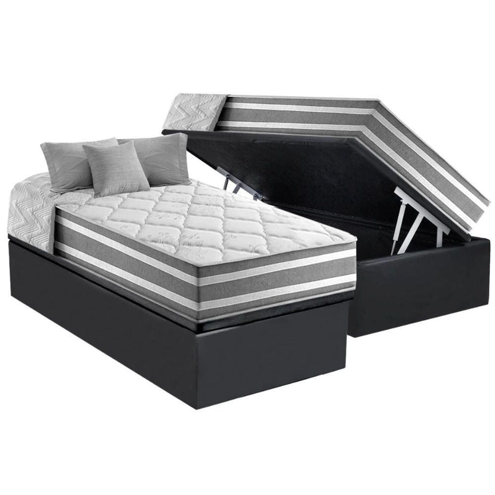 Cama Box Baú Solteiro: Colchão Molas Anjos MasterPocket Ensacadas Duo Sono + Base CRC Suede Gray(88x188)