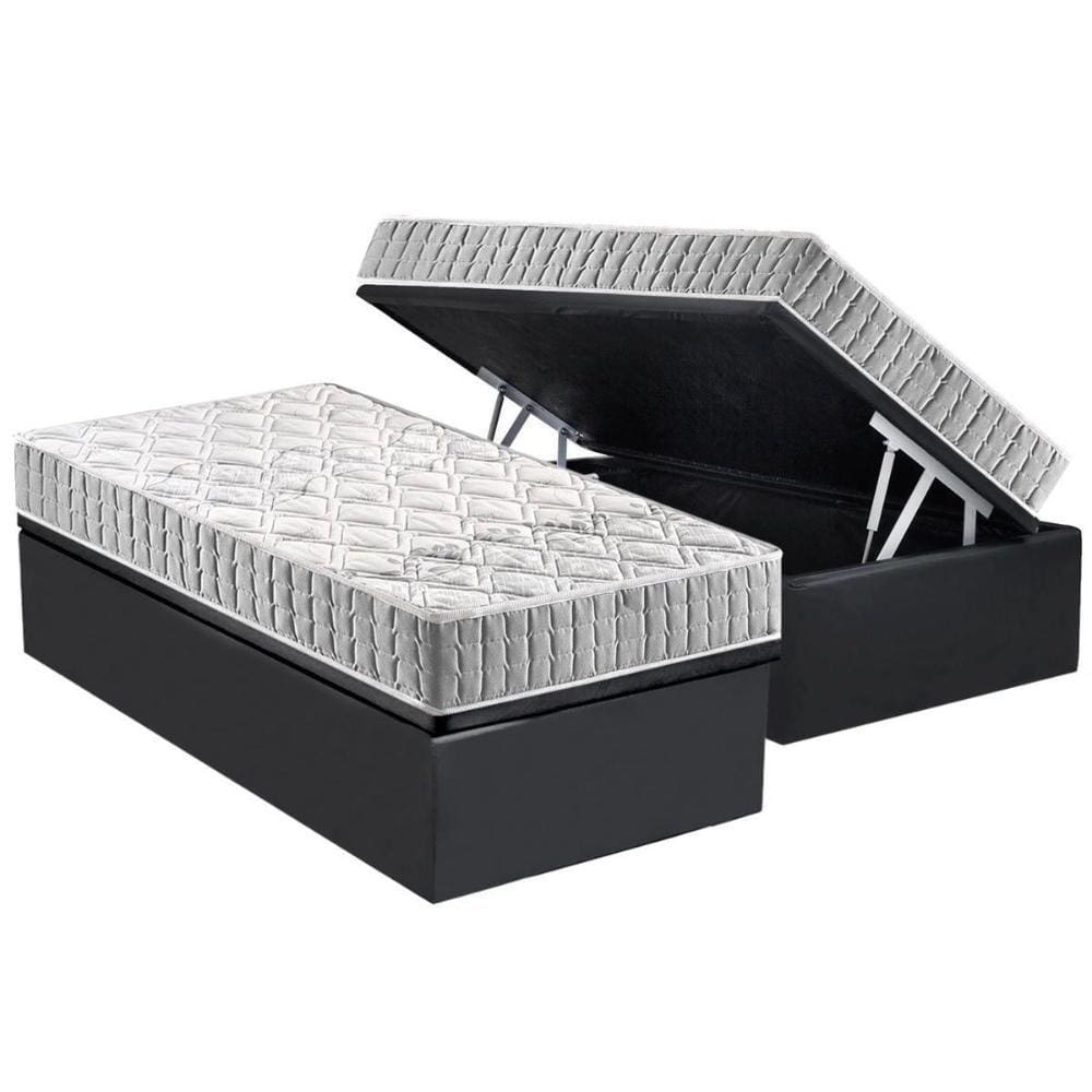 Cama Box Baú Solteiro: Colchão Espuma Anjos D33 Orthosono + Base CRC Suede Gray(88x188)