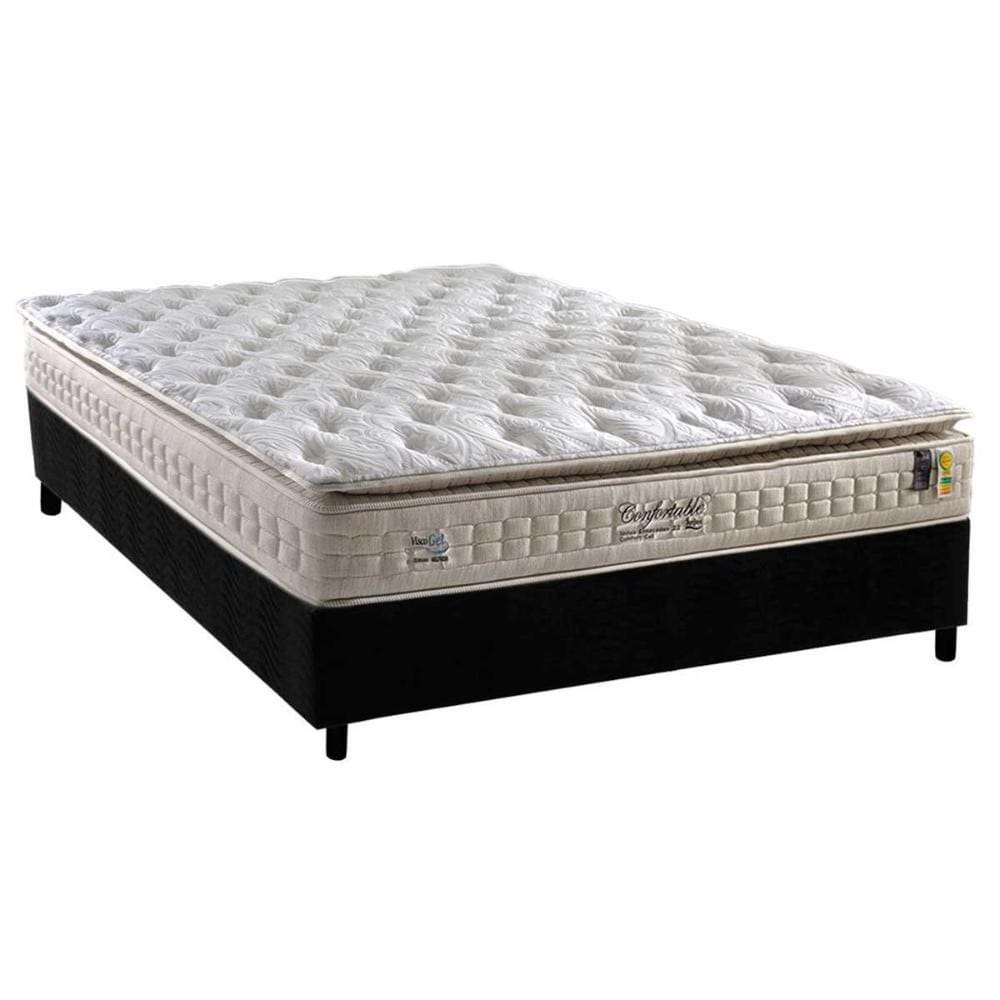 Cama Box Casal: Colchão Molas MasterPocket Ensacadas Anjos   Confortable + Base CRC Suede Preto(138x188)