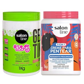 Kit Salon Line Gelatina To De Cacho + Creme De Pentear Salon Line 5 Em 1 Tratamento Prolongado 1Kg