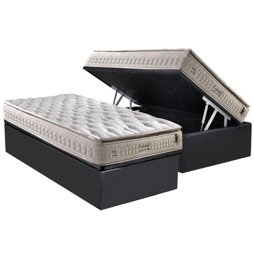Cama Box Baú Solteiro: Colchão Molas MasterPocket Ensacadas Anjos Confortable + Base CRC Suede Gray(88x188)