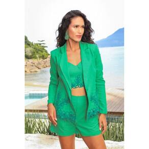 Blazer Feminino Alfai ML De Algodão Com Bordado Flor De Lis