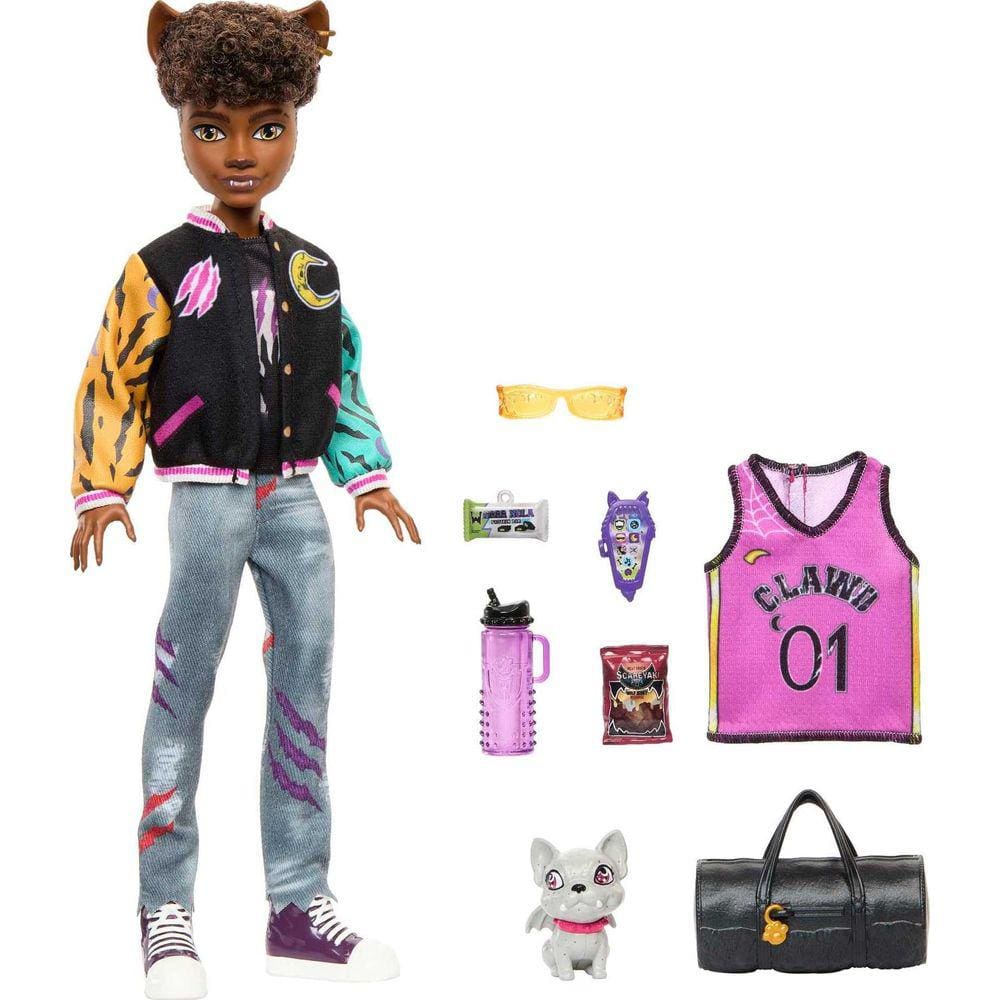 Boneca Monster High Clawd Wolf com animal de estimação Gargoyle Bulldog