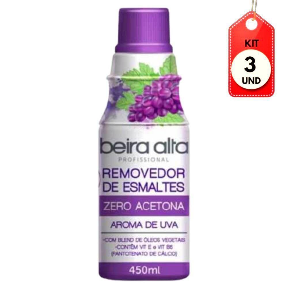 Kit C/03 Beira Alta Zero Acetona Removedor De Esmaltes Uva 450ml