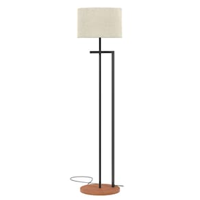 Abajur moderno estilo industrial base mdf estrutura de ferro preto cupula bege