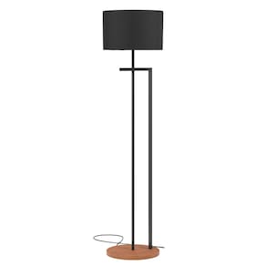 Abajur moderno estilo industrial base mdf estrutura de ferro preto cupula Preto