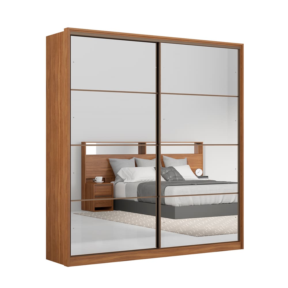 Guarda Roupa Casal 2 Portas Com Espelhos Roma Nogueira Preto