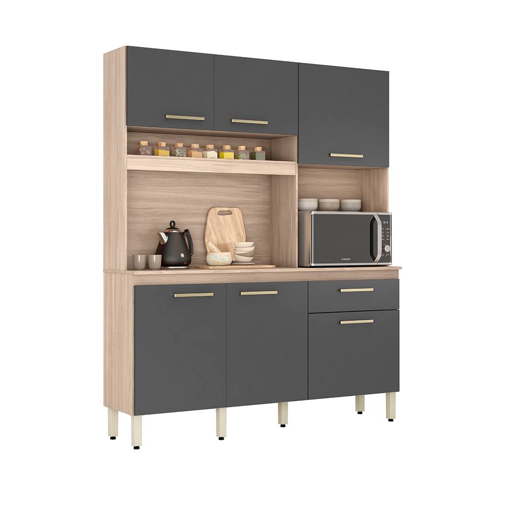 Cozinha Compacta 6 Portas Miami Avena Grafito