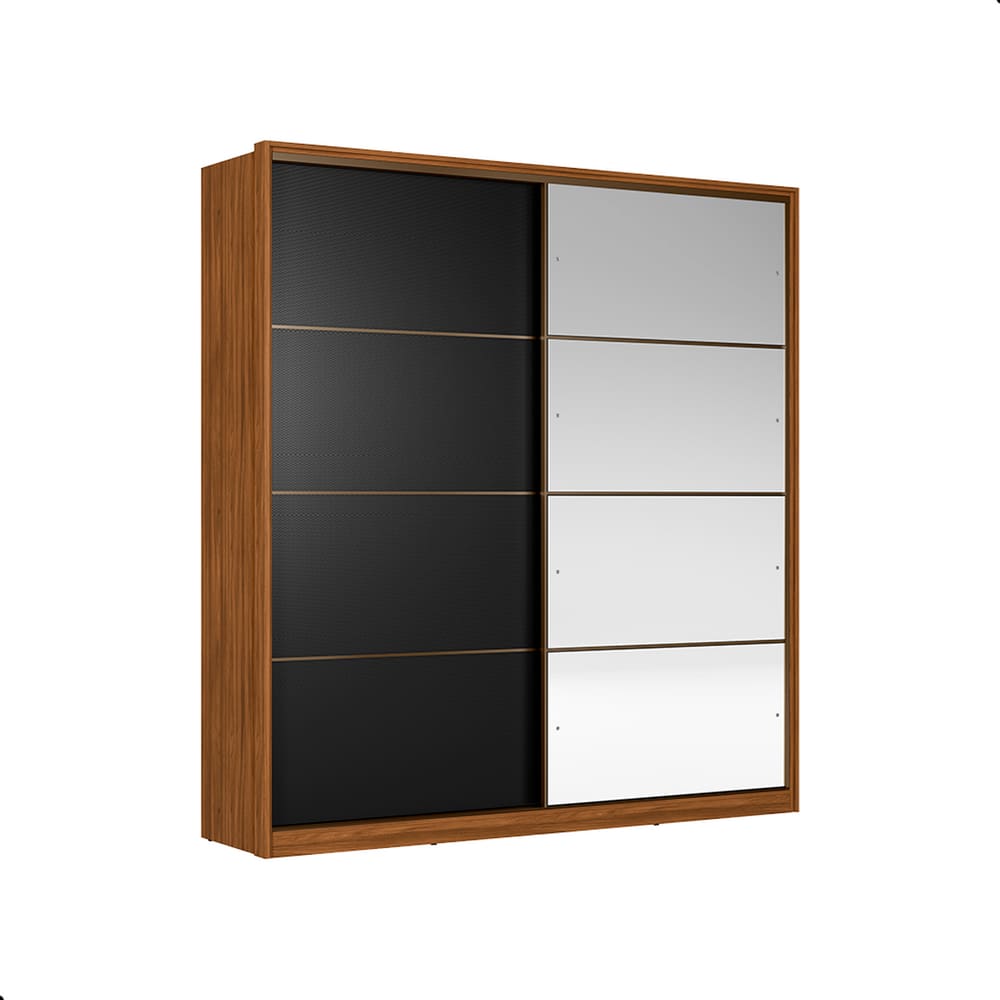 Guarda Roupa Casal Com Espelho 2 Portas Bari Nogueira Preto