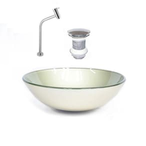 Kit Cuba Vidro Redonda 42cm Torneira e Válvula Bege