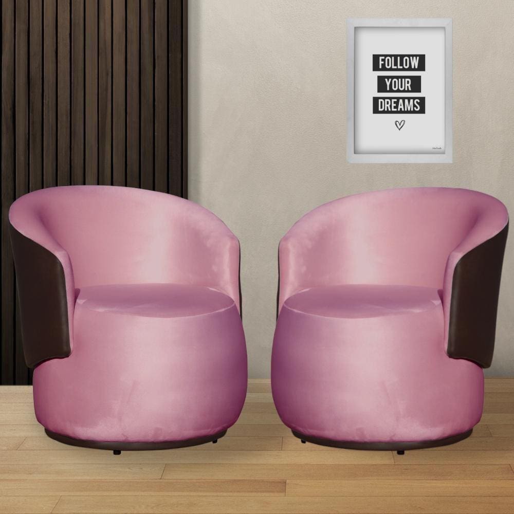 Kit 2 Poltronas Organica Beatriz Veludo Rosa Chiclete C/ Composê Corano Marrom - LM DECOR