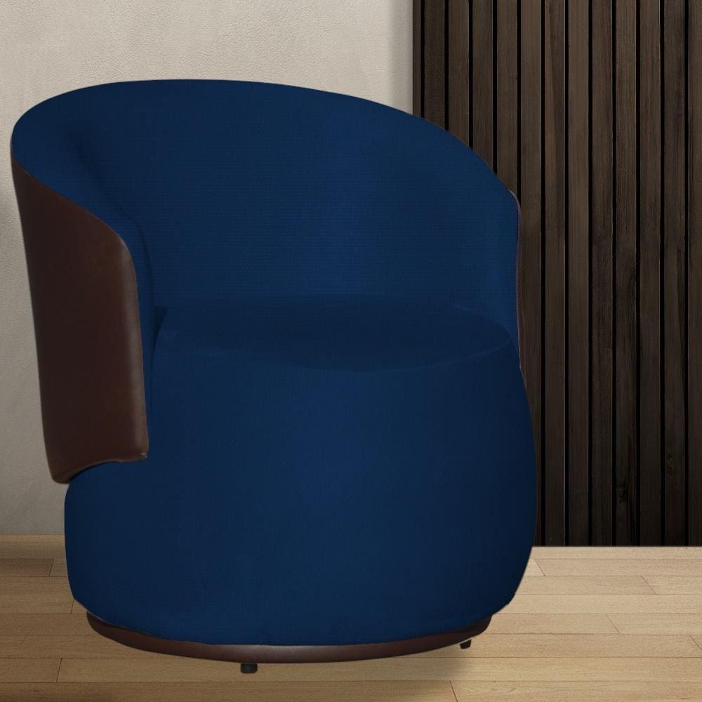 Poltrona Organica Beatriz Suede Azul Marinho C/ Composê Corano Marrom - LM DECOR