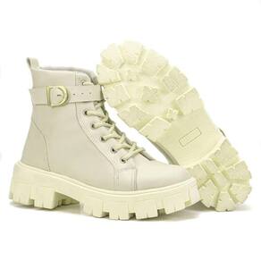 Coturno Feminino Casual com Amarração e Detalhe de Fivela Conforto e Estilo Urbano Marfim