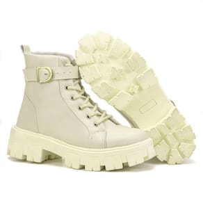 Coturno Feminino Casual com Amarração e Detalhe de Fivela Conforto e Estilo Urbano Marfim