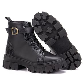 Coturno Feminino Casual com Amarração e Detalhe de Fivela Conforto e Estilo Urbano Preto