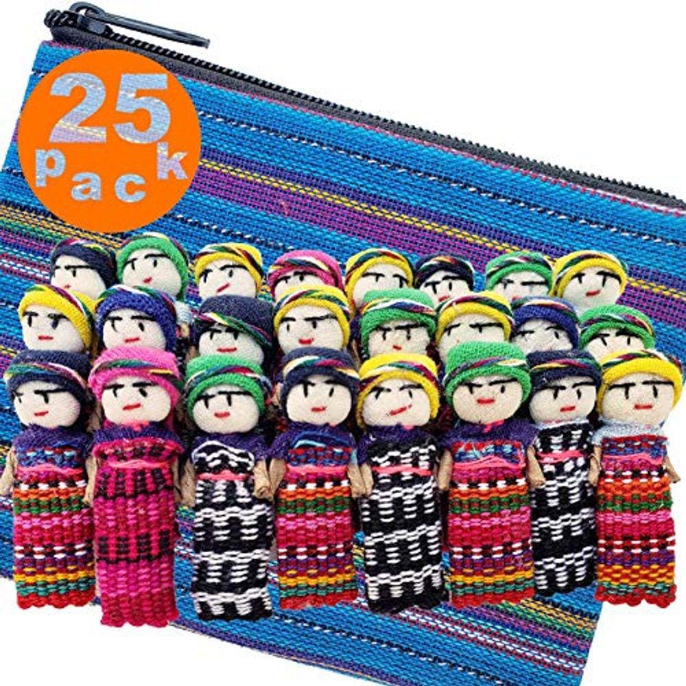 24 Bonecas de Preocupação da Guatemala - Bonecas Super Fofas Pequenas Preocupações + 1 Saco de Tecido Guatemalteco Livre - Boneca de Preocupação - Pes