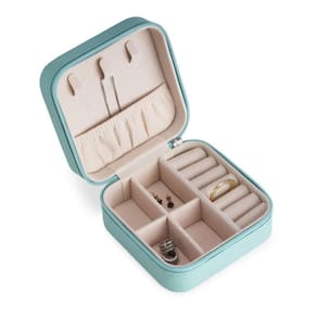 Mini Porta Jóias Couro Aveludado Caixa Brinco E Anel Verde