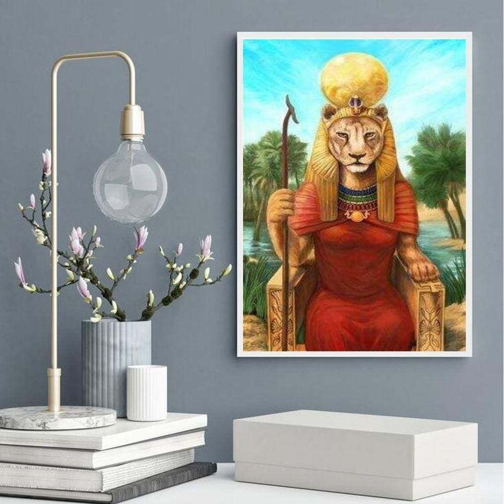 Quadro Decorativo Deusa Sekhmet 33X24Cm - Com Vidro