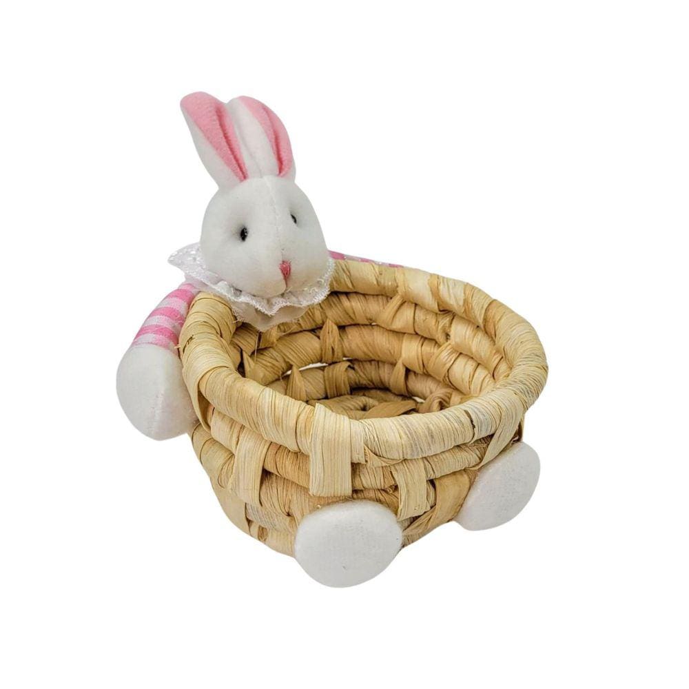 Cesta Coelho Para Petiscos E Ovinhos Branca E Rosa P