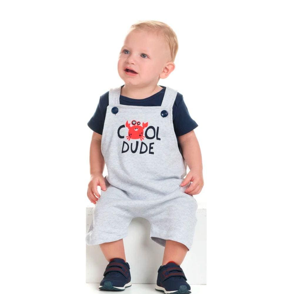 Conjunto Bebe Jardineira em moletinho com body em suedine