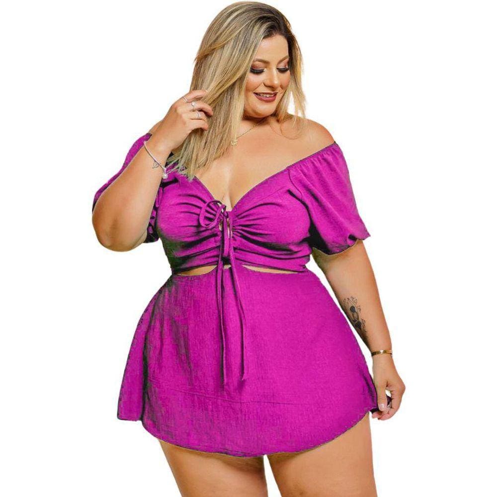 Macaquinho Plus Size Feminino Short Saia Aberto Cintura 0439