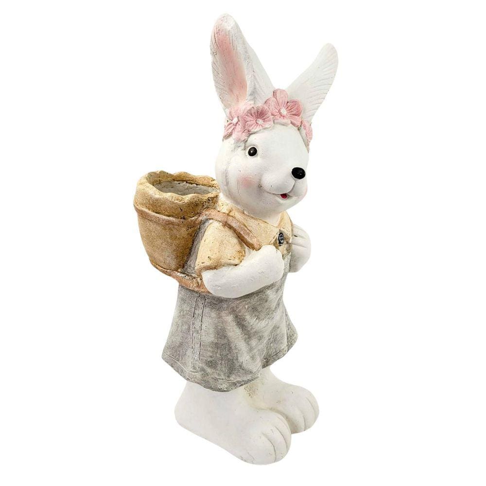 Coelha Campestre Decorativa Resina Com Cesto 47Cm