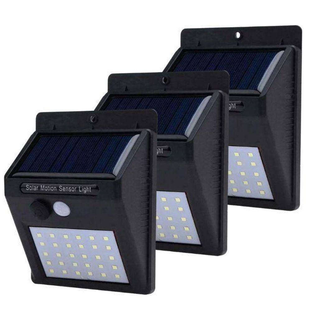 Kit 3 Luminária Solar De Parede 30 Leds 6W Sensor Movimento
